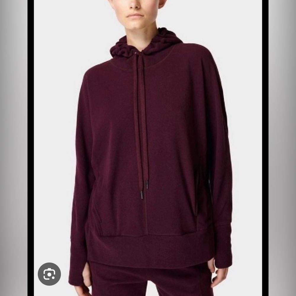SWEATY BETTY Liberate Oversized Purple Luxe Fleece  Hoody side pull over size xs